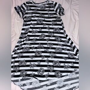 LuLaRoe Carly Black and White Floral Striped Dress